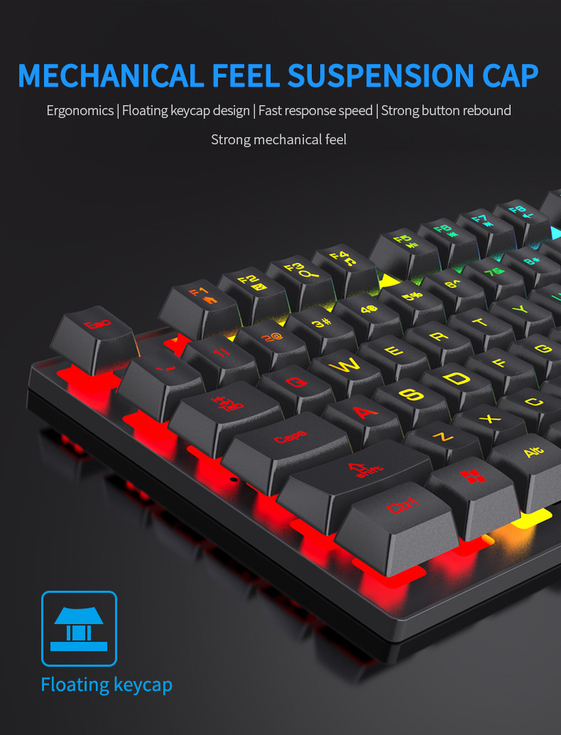 Keyboard Mouse Bundle Gaming - Keyboard Mekanis 104 Tombol dengan Lampu