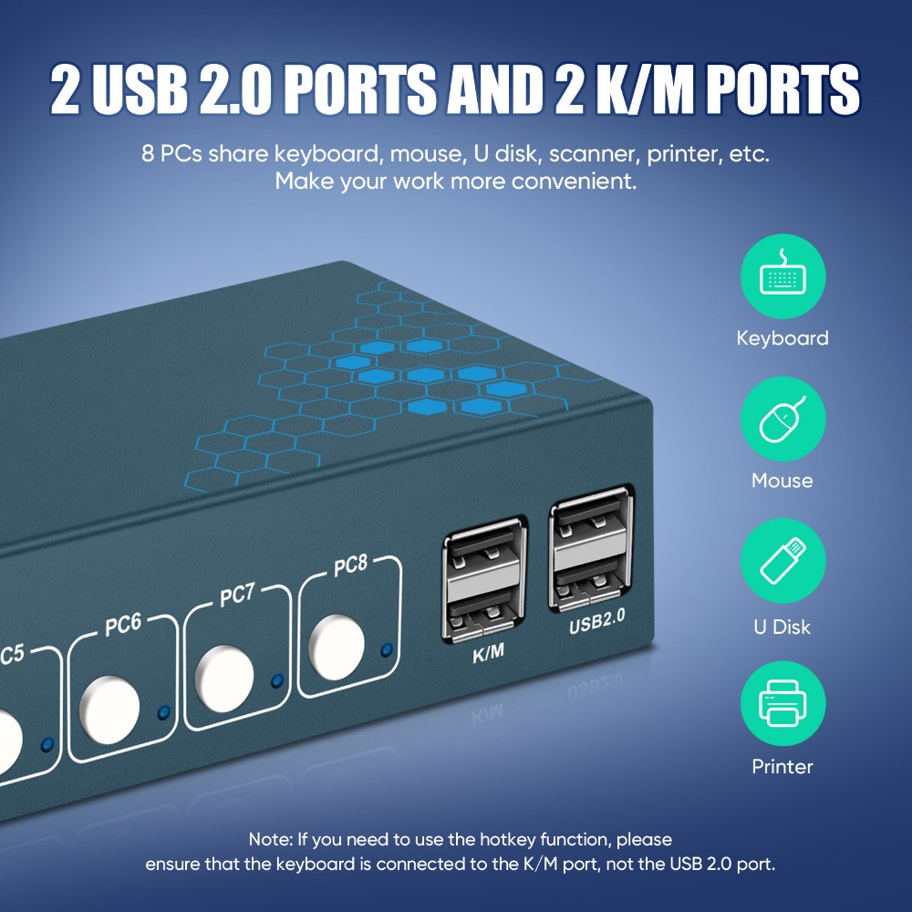8 Port KVM Switch USB2.0 4K30H - Gaming Keyboard And Mouse For Xbox ulasan dan harga